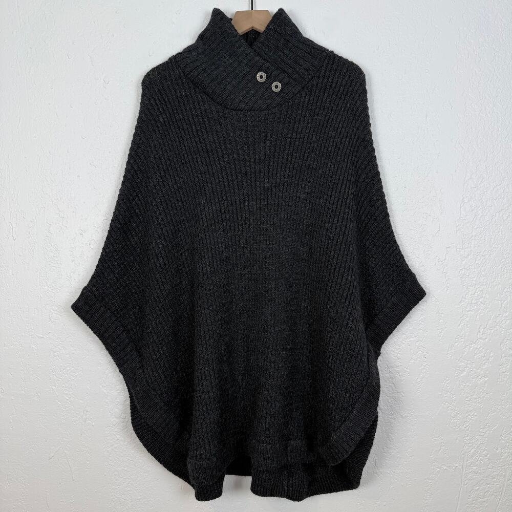 Baltic Inspirations Wool Ribbed Knit Poncho Sweater Lagenlook Minimalist OS
